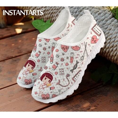 INSTANTARTS White Nurse Shoes Air Mesh Premium Sketch Physio Doctor Medician Designer Flats Sneakers Summer Beach Ladies Loafers