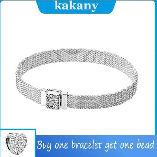 2021 New Style 100% 925 Sterling Silver Reflexions Sequined Bracelet, Ladies Fashion Diy Jewelry Exquisite Gift