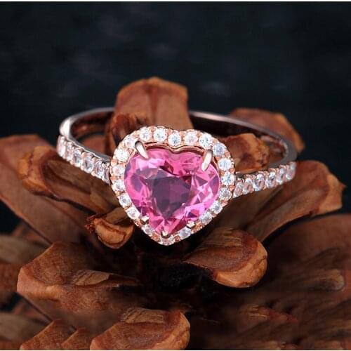 Ladies Cocktail Rings Natural Pink Heart-Shaped Love Ring Rose Gold Plated Live Pink Diamond Ring Elegant And Beautiful Romantic