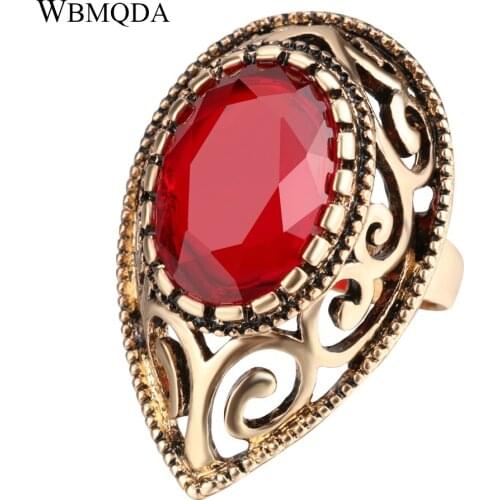 Vintage Indian AAA Cubic Zircon Antique Gold Finger Rings For Women Hollow Water Drop Ring Female Bohemian Turkish Jewelry