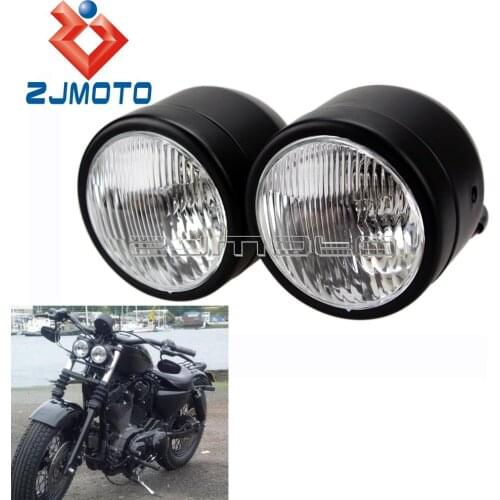 ZJMOTO Universal Motorcycle Black 3.5" Twin Dominator H4 12V 35/35watt Headlight Streetfighter Cruiser Custom Twin Headlight