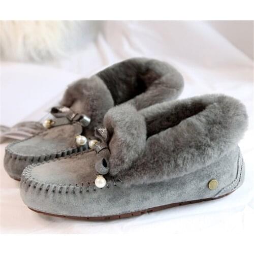 100% Genuine Leather Women Flat Shoes Warm Wool Winter Boots Natural Fur Snow Boots Fashion Non-slip Women Boots Ankle Shoes