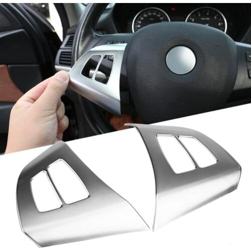 2pcs Silver Chrome ABS Car Auto Steering Wheel Button Frame Decoration Cover Trim for BMW X5 E70 2008 2009 2010 2011 2012