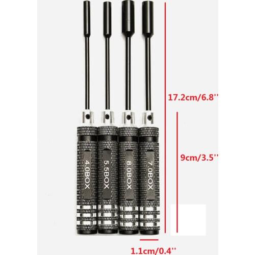 4pcs/set Metal Hex NUT Key Socket Screw Driver Wrench for RC Helicopter RC Boat Rc Cars 4.0/5.5/7.0/8mm Black/Silver New