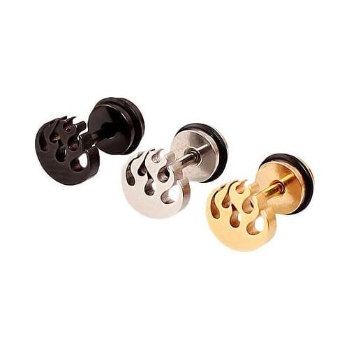 Alisouy 2019 1 Pair 316L Stainless steel Titanium Fire Flame Men Stud Earring Prevent allergy earrings for men