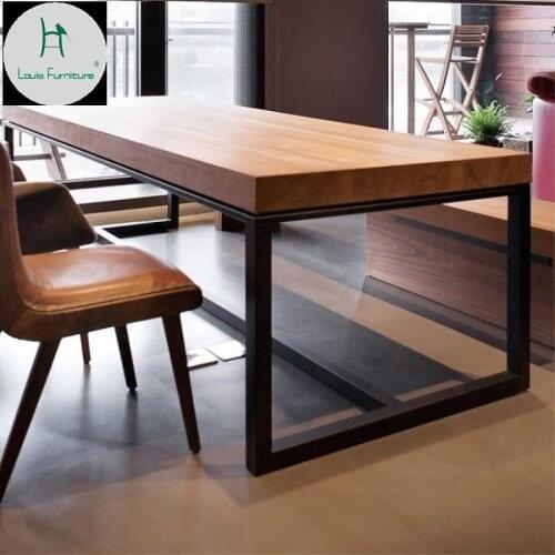 American wrought iron solid wood dining table and chair retro long dining table bar shop coffee tea