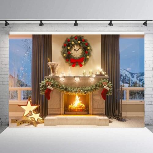 BEIPOTO Christmas fireplace Backdrop Xmas Tree Home decor family holiday party photo picture background photography props B-299