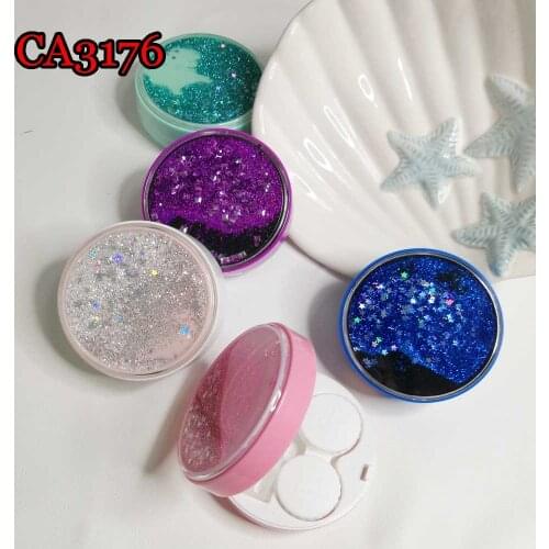 Glitter Quicksands Contact Lens Cases with Mirror Fashion Box Convenient Travel Box Container For Outdoor CA3176