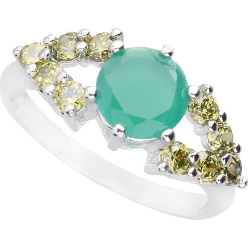 Divine Green Stone 7*7mm Semi-precious Stone Silver Cool For Women Ring Q1213