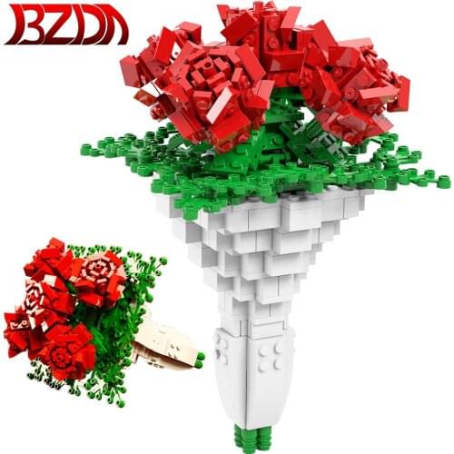 BZDA Kids Potted Plant Creative Ideas Flower Bouquet Moc Romantic Rose Building Blocks Home Decor DIY Toys for GirlBirthday Gift