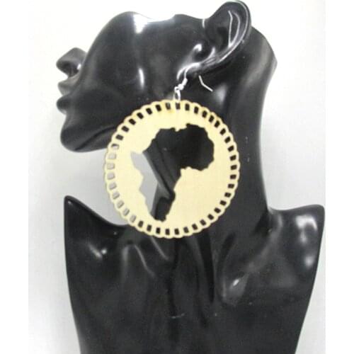 8cm Laser Cut African Map Wood Earrings