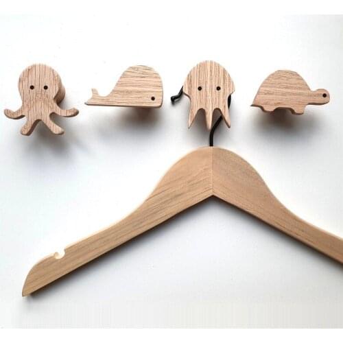 Wooden Whale/Turtle/Octopus/Jellyfish Kids Room Wall Garden Ornament Hangers Animal Head Wall Hooks Decor For Bag Hat Accessorie