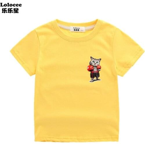 Children Summer T-shirt Super Cool Boxing Cat Attack Funny T shirt Baby Boys Girls Casual Tops T-shirt Kids Clothes