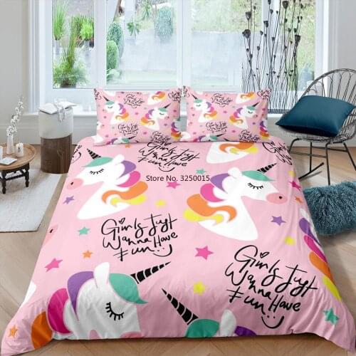 Unicorn Girl Child Bedding Set 3D Animal Printed Polyester Queen King Duvet Cover with Pillow Sham Bedding Sets Home Textiles