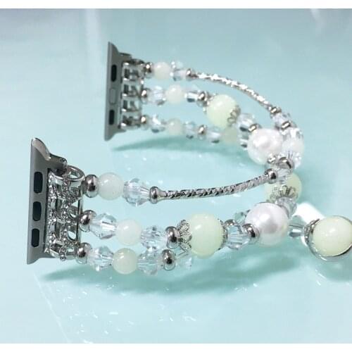 For Apple Watch Band Series SE/6/5/4/3/2 Girls Luxury Jewelry Strap Luminous Pearl Agate Bracelet for iWatch 38MM 42MM 40MM 44MM