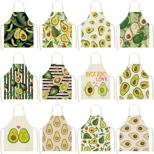 1PC Cotton Linen Apron Avocado Printed Kitchen Women Baking Waist Bib Home Cooking Brief Sleeveless Pinafore 53*65cm