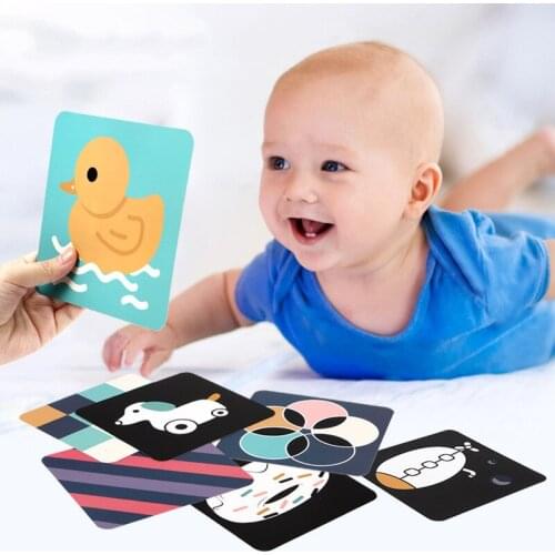 Montessori Toys Baby Educational Black White FlashCards Infants Sensory Visual Stimulation Learning Activity Game Card for Kids