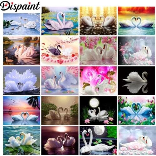 Dispaint DIY Diamond Painting "Animal white swan" Full Drill Square Round Diamond Embroidery 5D Cross Stitch Decoration Home