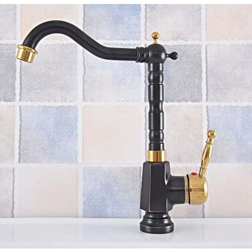 Oil Rubbed Bronze Black & Gold Brass Kitchen Faucet Hot&Cold Mixer Tap Single Hole Swivel Bathroom Faucet Basin Sink Mixer Tap