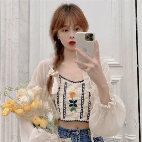 Tank Top Fashion Suit Womens Early Spring New Cardigan Jacket Layered Embroidery Small Camisole Two-piece Suit