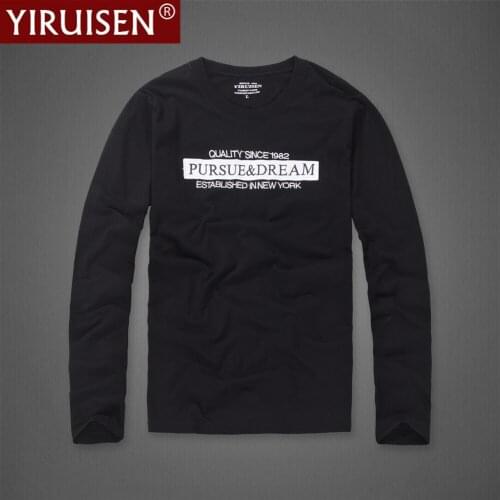YiRuiSen Vintage Embroidery 100% Cotton Autumn Male Clothing Fashion Mens Long Sleeve TShirt Comfortable Breathable Casual Tees