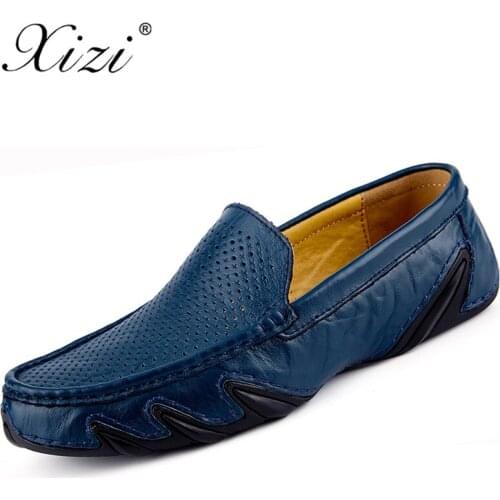Xizi Brand men Fashion Summer Style Soft Hollow Moccasins Men Loafers High Quality Genuine Leather Shoes Men Flats Driving Shoes