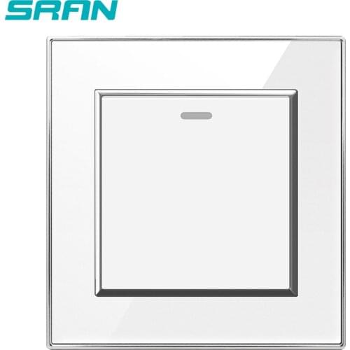 SRAN UK wall light switch 1gang 1/2/3way rocker switch 16A 250V white crystal acrylic panel 86mm*86mm with protective film