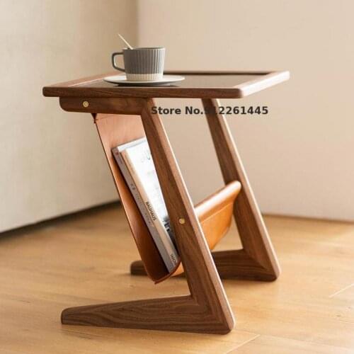 Shallow House / Side Bedside Table Minimalist Sofa Corner Black Walnut Nordic Solid Wood Small Table Glass Movable