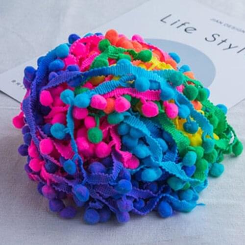 New 6 colors 18Yards Hand Sewn Plush Ball Cute Retro Hair Ball Fringed Lace For DIY Decorative Table Cloth Pillow
