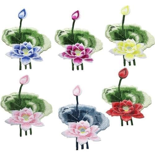 New Arrival Floral Lotus Flower Leaf Appliques Clothing Embroidery Patches Sewing On Sticker Cloth Cheongsam Dress Decorative