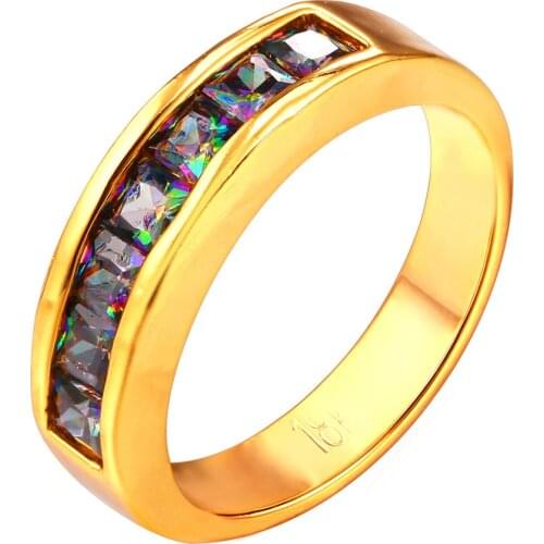 Engagement Rings For Women Wedding Jewelry Yellow Gold Color Mystic Cubic Zirconia Crystal Ring 2016 New R1927