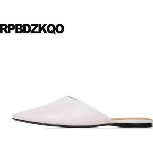 Pointed Toe China Designer Shoes Women Luxury 2021 Genuine Leather White Mules Slides Slip On Chinese Flats Italian Slippers