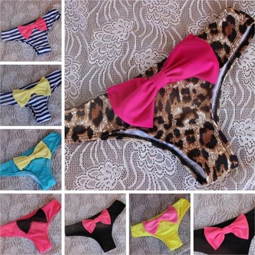 Swim Briefs Women Bow Swimsuit Solid Thong Bathing Suit Brazilian Swimwear Shorts Swimming Beachwear Underwear Stripe Monokini