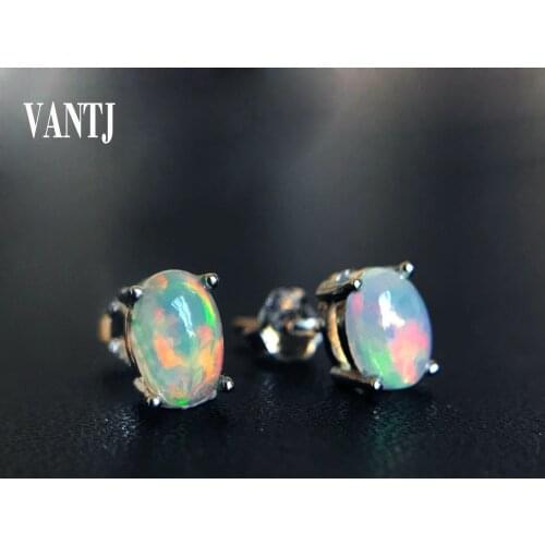 100% Natural Opal Earrings Sterling 925 Silver Gemstone Oval 4*6mm for Women Wedding Anniversary Party Classic Fine Jewelry Gift