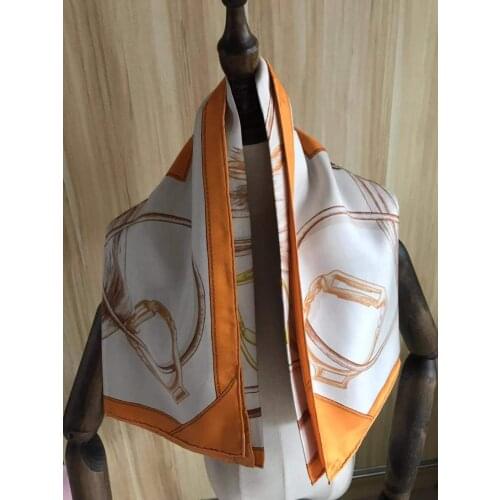 2021 new arrival fashion elegant brand orange chain 100% silk scarf 90*90 cm square shawl twill wrap for women lady girl