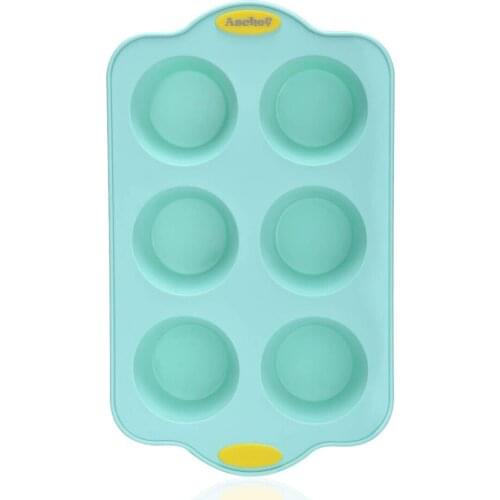 Silicone Muffin Cupcake Baking Pan Mold Tray Tin Bakeware 6 Cup/Reinforced Metal Core Handle Grip Non Stick BPA Free