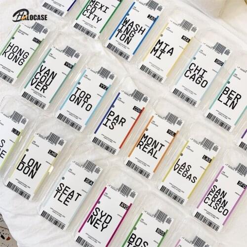 Ins Travel Label Country Phone Case For iPhone 11Pro Max 7 8 6 6s Plus X XR XS Max Flight Ticket Letter Soft Silicone Back Cover