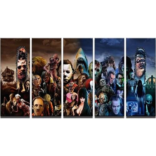 Modern Wall Art Printed Landscape Canvas Poster 5 Piece Horror Movie Characters Group Painting Frames Home Decor Pictures