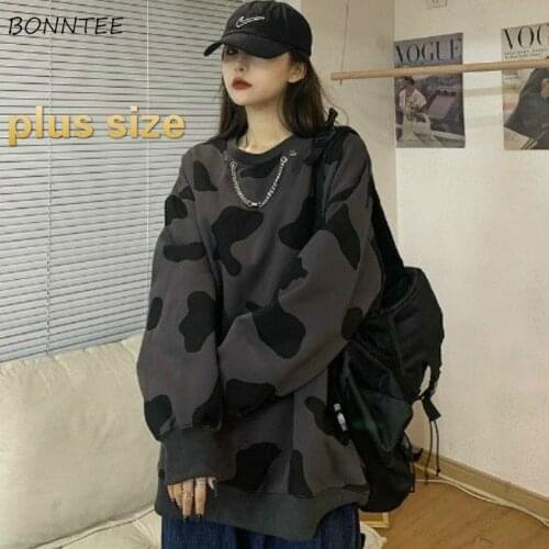 Hoodies Women Large Size 4XL Feminine Ulzzang Spring BF Unisex All-match Cozy Couple Round Neck Students Baggy Outerwear Clothes