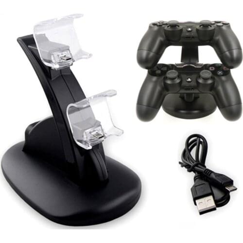 PS4 Controller Charger Blue Light Charging Base PS4 Dual-charge USB Charging Stand PS4 Charge Bracket with Data Cable
