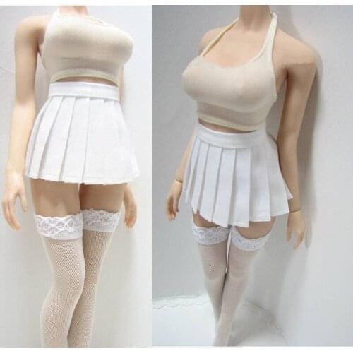1/6 Female Simple Style Inside Tight Camisole Vest Dress Stocking Clothes Model For 12" Action Figure Doll White