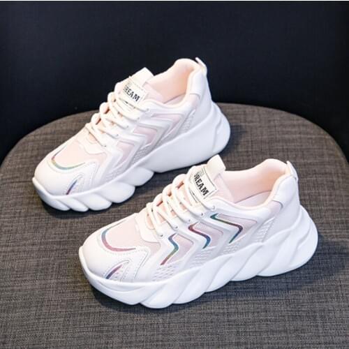 Llogai Women Sneakers New Breathable Mesh Platform Sneakers Women Fashion Spring Shoes Woman Lace Up Fashion Casual White Shoes