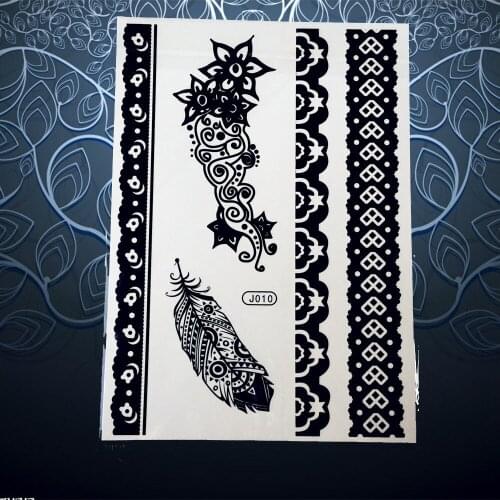 1PC Fashion Black Flash Tattoo Women Waterproof Fake Bracelet Tattoo Flower Arm Leg Feather Temporary Henna Tattoo Sticker PBJ10