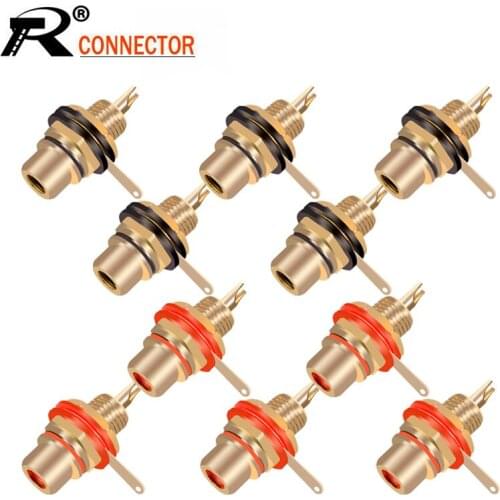 100pcs/lot RCA Connector Gold Plated Female Jack Socket Solder Wire Connector RCA Panel Mount Chassis Wholesales