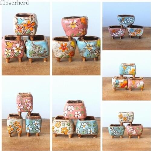 2pcs Korean Hand-painted Succulent Flower Pots Plant Pots Succulent Seedling Pots Sprouting Pot Home Decoration Nursery Pot