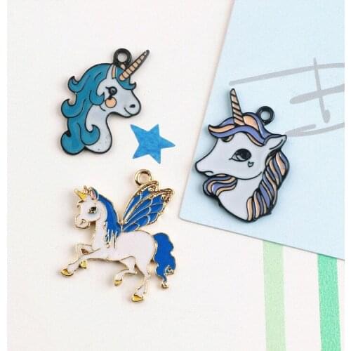 2017 new style 30pcs/lot alloy drop oil animals cartoon unicorn/horse shape metal fashion charms diy jewelry decoration pendants