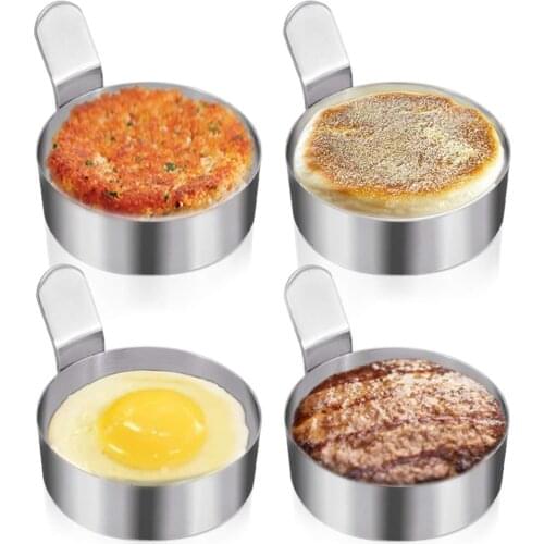 2019 Set of 4 Egg Ring, 4 Pack 3 Inch Stainless Steel Metal Egg Rings Omelet Mold Cooking Pancake Ring Kitchen Cooking Tool