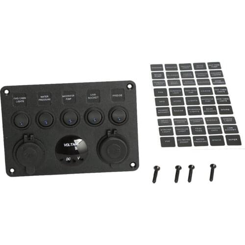 5 Gang LED Rocker Switch Control Panel Circuit Breakers Charger-Boat Marine