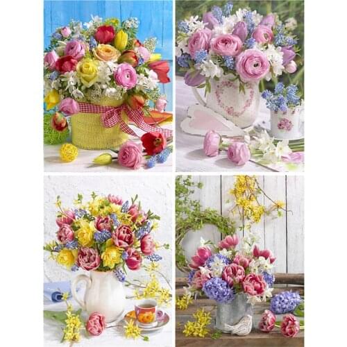 Diamond Embroidery Vases and Flowers 5D Diamond Painting"Peony&Tulips" Art Diamond Mosaic Rhinestone Picture Craft Home Decor