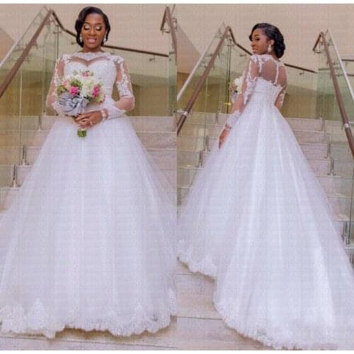 Arabic Wedding Dresses Long Sleeves Lace Illusion Bridal Gowns 2019 New Fashion Vestido De Noiva